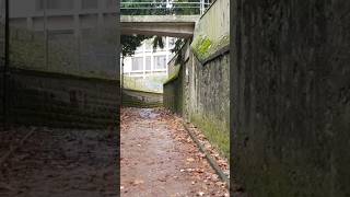 Rocky path lengthwise monastery wall EstavayerleLac Switzerland suisse travel city [upl. by Yerg]