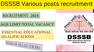 DSSSB MCD Stenographer and various posts recruitment RECRUITMENT 2024 [upl. by Esinad]