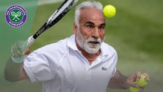 Mansour Bahrami trick underarm serve  Wimbledon 2019 [upl. by Hplodur]