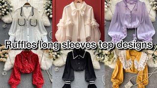 Ruffle Long Sleeve Blouse Tops Design 2024  Floral Ruffle Long Sleeves Tops for Ladies 2024 [upl. by Iden]