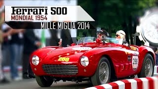 FERRARI 500 MONDIAL 1954  Mille Miglia 2014  I4 engine sound  driving in Brescia  SCC TV [upl. by Nibbor]