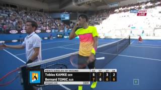 Bernard Tomic vs Tobias Kamke Match Point Australian Open 2015 [upl. by Odlauso]