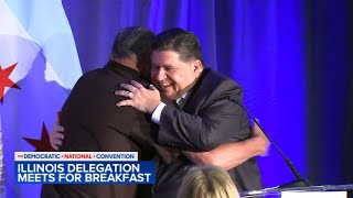 Gov Pritzker MN First Lady Gwen Walz speak to Illinois delegation at breakfast ahead of Day 1 [upl. by Hazem382]