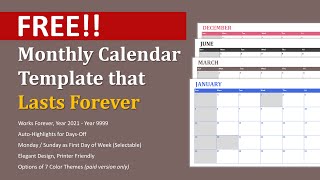 Free Download Eternal Monthly Calendar Excel Template [upl. by Ingram858]