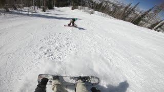 Snowboarding Steamboat Colorado  beginner gf tries a blueblack  15 [upl. by Tamer]