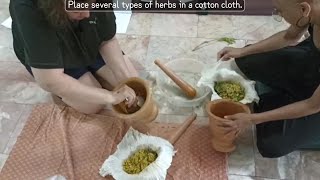 How to make fresh Thai herbal balls Lessons from Master Yuki  Suai Thai Massage Training Center [upl. by Alekahs]