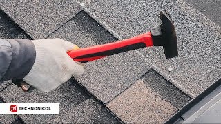 Installation of pitched roofing with shingles by TECHNONICOL  nailing method subtitles [upl. by Emirej]