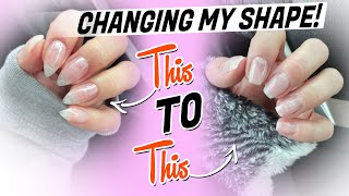 Shape change Long almond nails to short square nails at home [upl. by Enamrej]