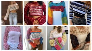 Crochet sleeve designs and crochet crop shirt design ideas [upl. by Aissilem]