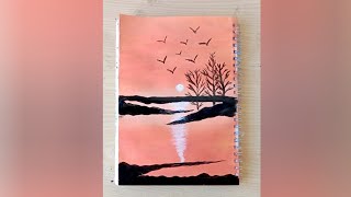 Easy painting tutorial  Orange colour scenery painting Acrylic paint for beginners [upl. by Ditter]