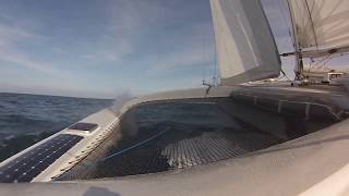 Blasting up the Malacca Straits  Pirate country  Sailing Trimaran Spirit [upl. by Ieso447]