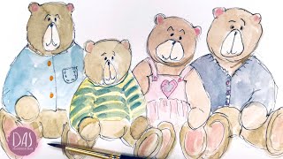 I Drew and Painted Cuddly Bears in Watercolor  Easy Teddy Bear Tutorial  Sketchbook Flip Through [upl. by Mitch]