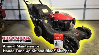 How To Tune Up Honda GCV Mower Engines using the kit Oil Change Spark Plug Filter amp Blade Sharpen [upl. by Akiwak]