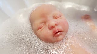 Giving My Mini Silicone Baby Doll Reborn a Bath for the First Time [upl. by Wylde]