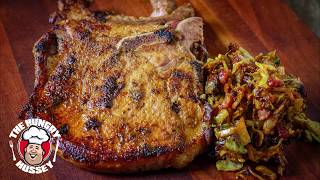 Easy Pork Chops with Brussel Sprout Hash on the Blackstone Griddle [upl. by Ardis957]