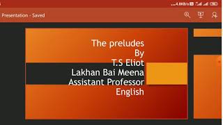 The Preludes TS Eliot Part1 B A 3rd Year [upl. by Hubie]