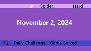 Microsoft Solitaire Collection  Spider Hard  November 2 2024  Daily Challenges [upl. by Seaden]