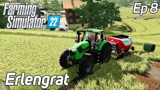 ⭐ Farming Simulator 22 ⭐FS22⭐ Erlengrat⭐ Mow Grass With Different Tools Making Grass Bales ⭐ Ep 8 [upl. by Revell]