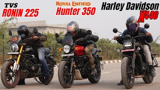 Harley Davidson X440 vs TVS Ronin 225 vs Royal Enfield Hunter 350 Drag Race [upl. by Donetta]