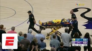 Patrick McCaw leaves on stretcher after hard fall  ESPN [upl. by Dee Dee]