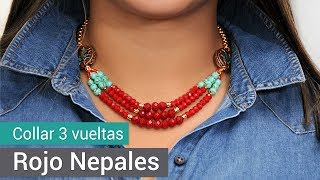 Cómo hacer un Collar tres vueltas rojo Nepalés  CAROL INSPIRE amp CREATE [upl. by Eecyaj]