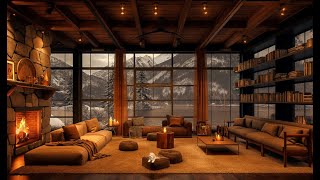 Cozy Jazz Music amp Winter Coffee Shop Ambience ❄️ Snowy Stress Relief Music in a Mountain Cabin ☕ [upl. by Torie]