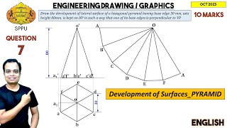 SPPU  Pune University  Oct 2023  Engineering Graphics  PYQ  Q7  Development of Surface PYRAMID [upl. by Titus]