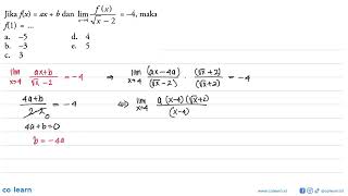 Jika fxaxb dan lim x 4 fxakarx24 maka f1 [upl. by Lamberto471]