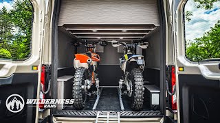 Wilderness Vans TransMoto Camper Van Conversion With Dirt Bike Garage [upl. by Weinstein]