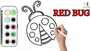 Red Bug Drawing  How to Draw and Paint Red Bug  How to fill a drawing [upl. by Lhary930]