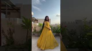 Solid Yellow Long Flair Anarkali Set [upl. by Dnalevelc]