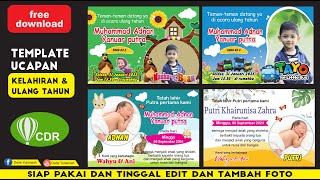 DESAIN TEMPLATE UCAPAN KELAHIRAN DAN ULANG TAHUN CORELDRAW [upl. by Arim]