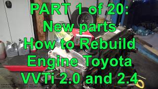 How to Rebuild Toyota VVTi Engine with New Piston Rings and Bearings PART 1 of 22 New parts [upl. by Darbie472]