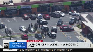 Officerinvolved shooting outside strip mall in Reseda [upl. by Giesser]