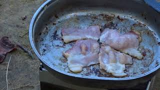 Camp Cooking Tuesday Bacon Pancakes and Eggs GI Mess Kit Cooking [upl. by Townsend]