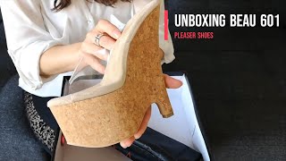 Unboxing and Try On Pleaser BEAU601 CLRTANCORK 65 Inch High Heel Wedge Shoes with Walk [upl. by Assiralk436]