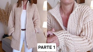 Como tejer Chaqueta Cardigan a crochet PARTE 1 [upl. by Ahsitniuq]