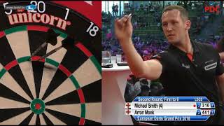 2018 European Darts Grand Prix Round 2 Smith vs Monk [upl. by Enelkcaj]