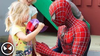 SpiderMan Surprises 400 Kids  Movie Costume with Muscle Suit [upl. by Lizzy]