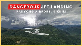 Sikkim Pakyong airport dangerous and challenging landing in a thunderstorm  MFS 2020 [upl. by Ylrevaw597]