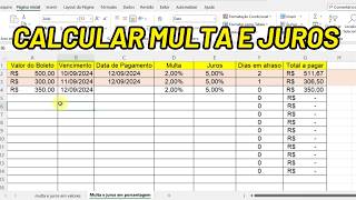 Como criar uma planilha no Excel para calcular juros e multa de boletos  Fácil e Prático [upl. by Eb]