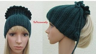 How to Knit a Ponytail Hat Pattern 391│by ThePatternFamily [upl. by Nickolai140]