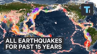 Animated map all earthquakes of the past 15 years [upl. by Atinnek841]