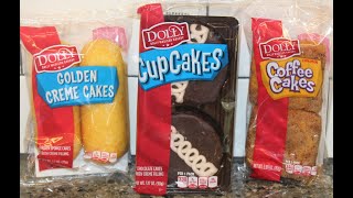 Dolly Madison Bakery Golden Crème Cakes Chocolate Cupcakes amp Cinnamon Coffee Cakes Review [upl. by Macegan]