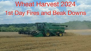 Wheat Harvest 2024 1st Day Fires and Break Downs [upl. by Tsan36]