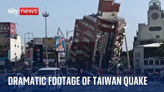 Taiwan earthquake Swaying swimming pools and wonky buildings captured on video [upl. by Shing887]