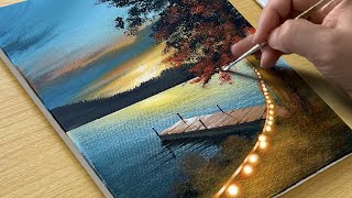 How to Draw a Sunset Lake  Acrylic Painting for beginners [upl. by Ozner927]