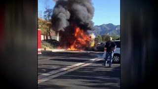 VIDEO School Bus Engulfed in Flames [upl. by Johen]