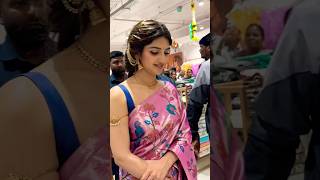 Samyuktha Menon Looking Gorgeous In Blue Saree at Maagalya Shopping mall [upl. by Hernardo]