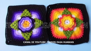 muestra para colcha a crochet FLOR DE TRES CAPAS CON HOJAS video 2 [upl. by Nirrep]